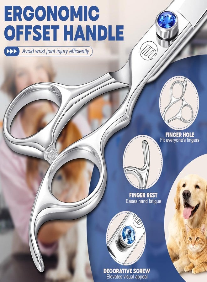 Moontay Professional Dog Grooming Straight, Curved, Thinning/Blending/Chunking Scissors Kit, JP-440C Stainless Steel Pet Cat Hair Cutting/Trimming Shears, Silver - Image 4