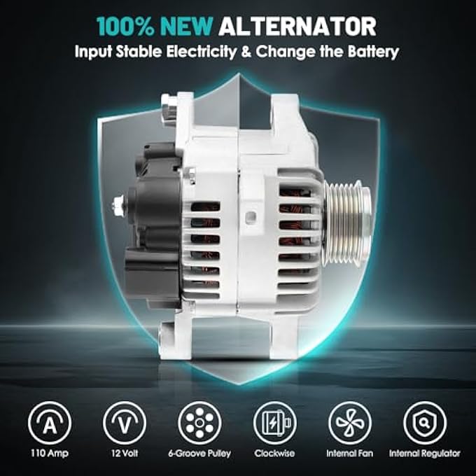 Farrme 11491 Car Alternators 12V 110 Amp, 6-Groove Pulley Fit for Hyundai Sonata 2010-2013, for Kia Optima 2011-2013 L4 2.4L Automotive Replacement Alternators 37300-2G150, 37300-2G400, TG11C087 - Image 3