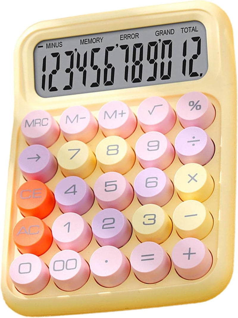 Zerodis Colored Electronic Calculator Basic Big Button Calculator 12 Digit LCD Display for Women Kids Students in School Office Colored Electronic Cute Pink Office School (Lemon Yellow) - Image 2