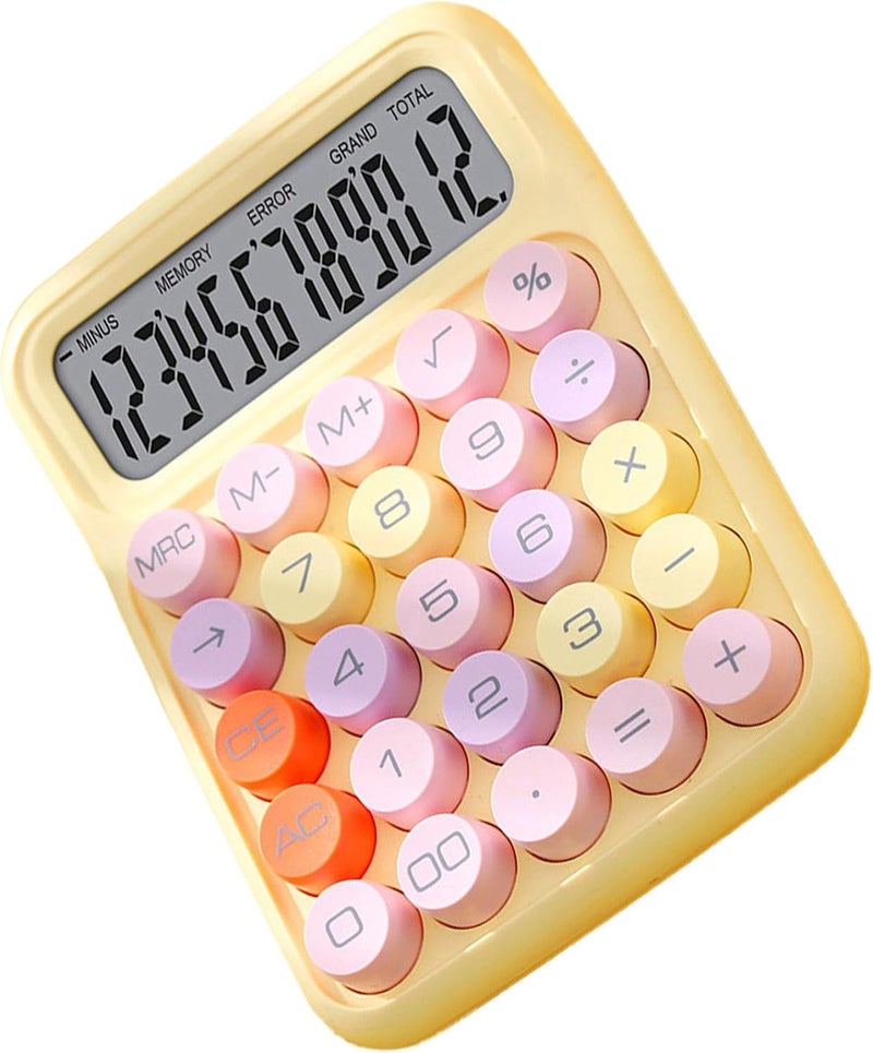 Zerodis Colored Electronic Calculator Basic Big Button Calculator 12 Digit LCD Display for Women Kids Students in School Office Colored Electronic Cute Pink Office School (Lemon Yellow) - Image 4