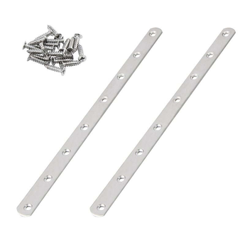 AUXBC 11.5 Inch Stainless Steel Straight Brace, Flat Straight Support, Repair Fixed Bracket Connector, Heavy Duty Furniture Repair Fixing Joint with Screw, 2PCS - Image 1