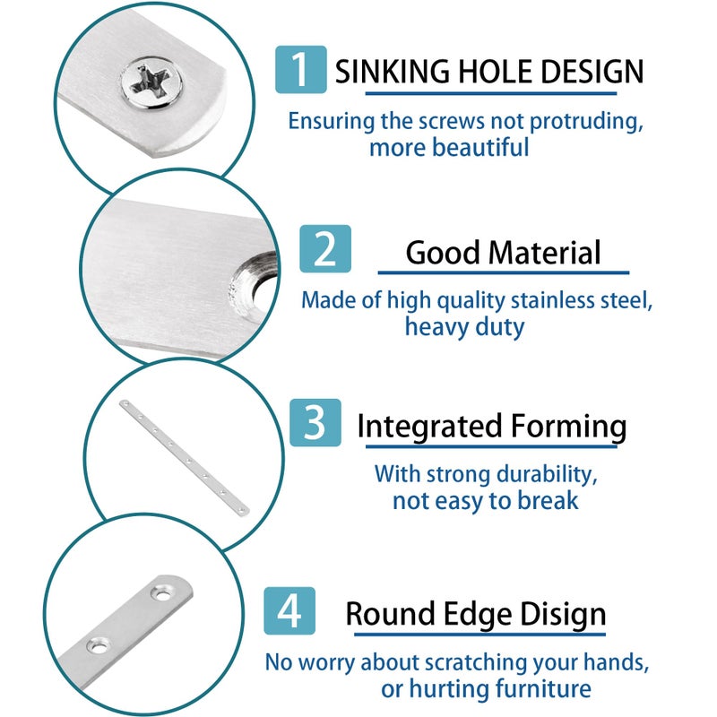 AUXBC 11.5 Inch Stainless Steel Straight Brace, Flat Straight Support, Repair Fixed Bracket Connector, Heavy Duty Furniture Repair Fixing Joint with Screw, 2PCS - Image 4