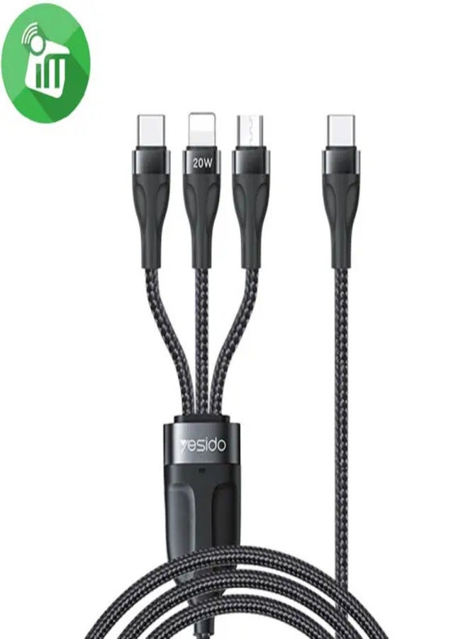 Yesido Yesido CA89 3in1 Type-C to Type-C + Lightning 20W + Micro Charging Cable (1.2M)  - Image 1