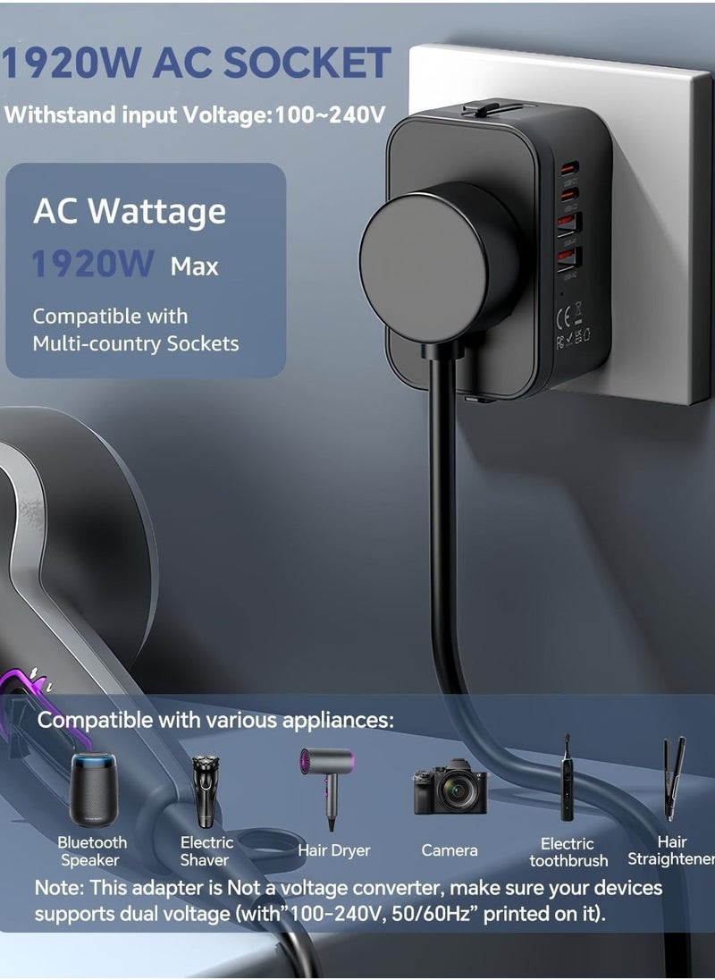 ELLEGLAM - Universal Travel Adapter with 2 PD20W USB-C & 2 QC18W USB-A Ports, Fast Charging International Power Plug Adapter, All-in-One Worldwide Adaptor Converter Wall Charger for US EU UK AUS Asia（Black） - Image 1