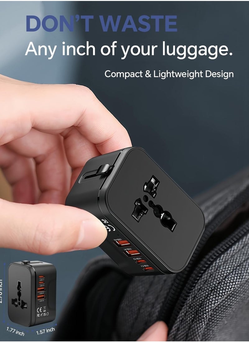 ELLEGLAM - Universal Travel Adapter with 2 PD20W USB-C & 2 QC18W USB-A Ports, Fast Charging International Power Plug Adapter, All-in-One Worldwide Adaptor Converter Wall Charger for US EU UK AUS Asia（Black） - Image 1