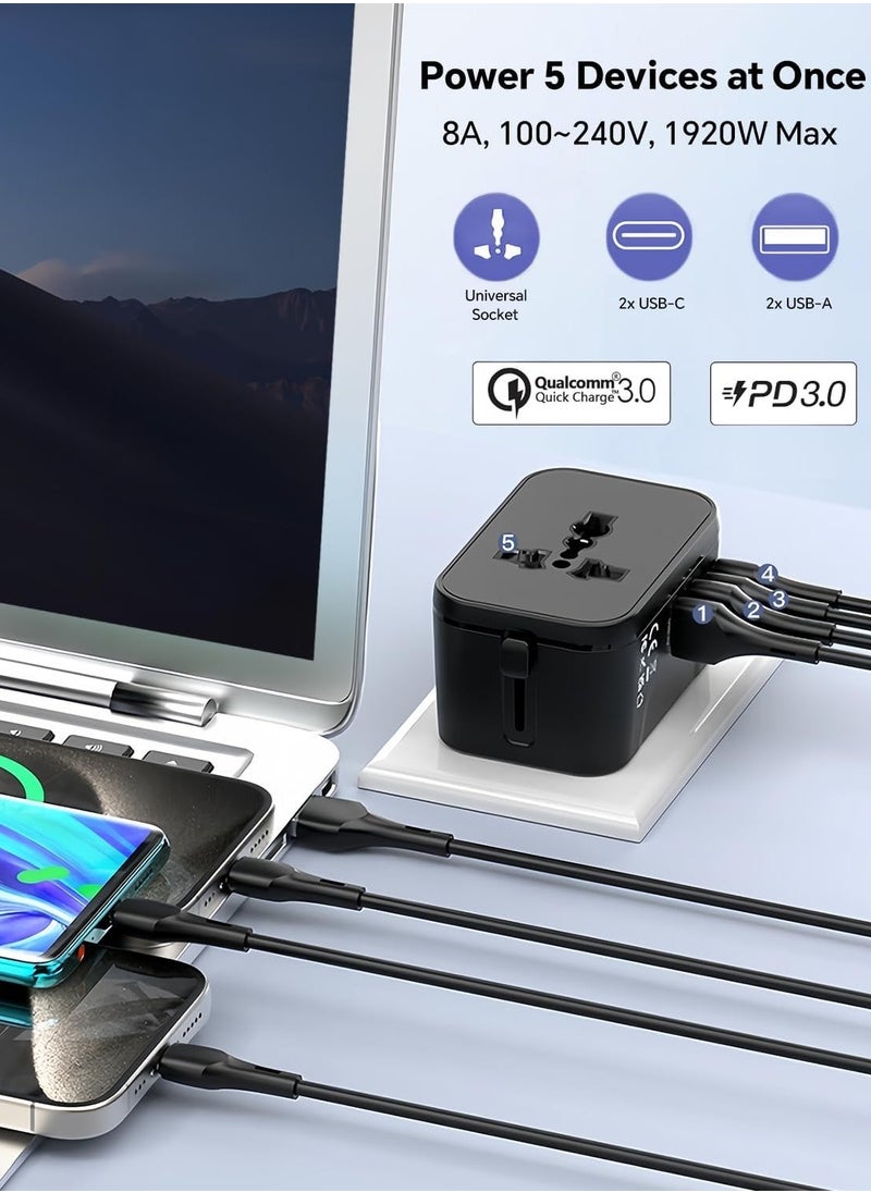 ELLEGLAM - Universal Travel Adapter with 2 PD20W USB-C & 2 QC18W USB-A Ports, Fast Charging International Power Plug Adapter, All-in-One Worldwide Adaptor Converter Wall Charger for US EU UK AUS Asia（Black） - Image 1