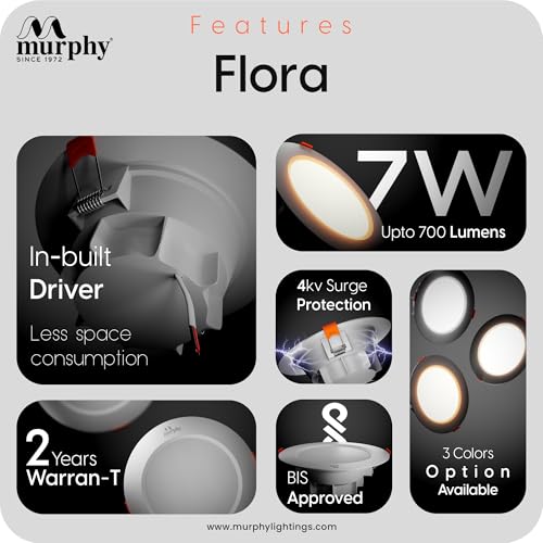 Murphy Polycarbonate Flora 7W LED Down Light, Warm White Light, Round, Pack of 10, Recessed Ceiling LED Light, Suited for 3 inch Junction Box (2 Years Warranty) - Image 3