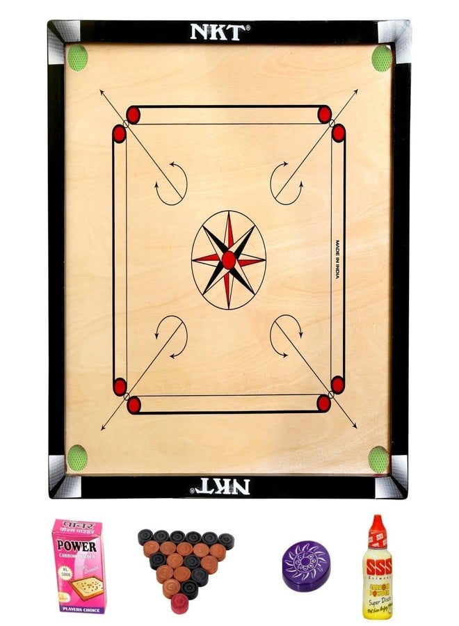 NKT Superior Matte Finish Practice Carrom Board for Serious Professional Practice with Coins Striker and Powder Black New ((Large 32 inch 2025- with Carrom Stand CS2)) - Image 2
