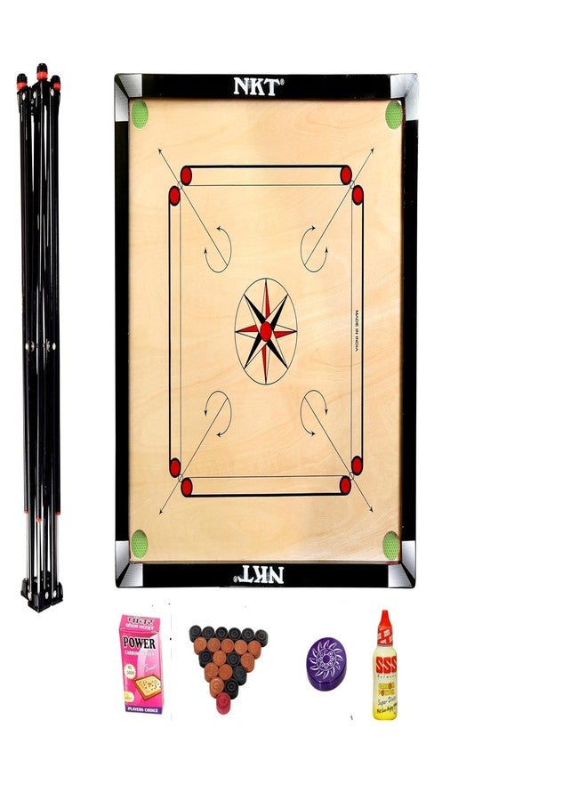 NKT Superior Matte Finish Practice Carrom Board for Serious Professional Practice with Coins Striker and Powder Black New ((Large 32 inch 2025- with Carrom Stand CS2)) - Image 1