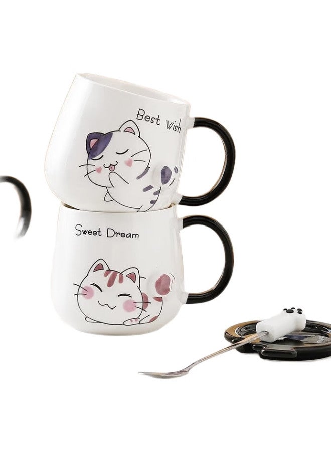 Pinyu Mug, Coffee Cup, Ceramic Cup, Aesthetically Pleasing Water Cup, Large Capacity With Lid And Spoon For Home Use, Brewing Cup, Little Yellow Cat Design - Image 2