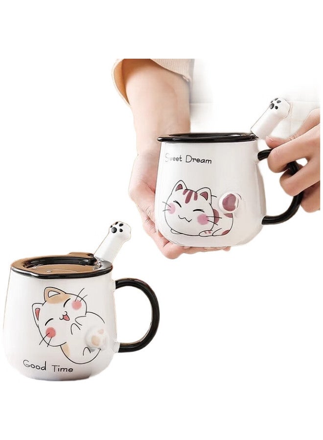 Pinyu Mug, Coffee Cup, Ceramic Cup, Aesthetically Pleasing Water Cup, Large Capacity With Lid And Spoon For Home Use, Brewing Cup, Little Yellow Cat Design - Image 3
