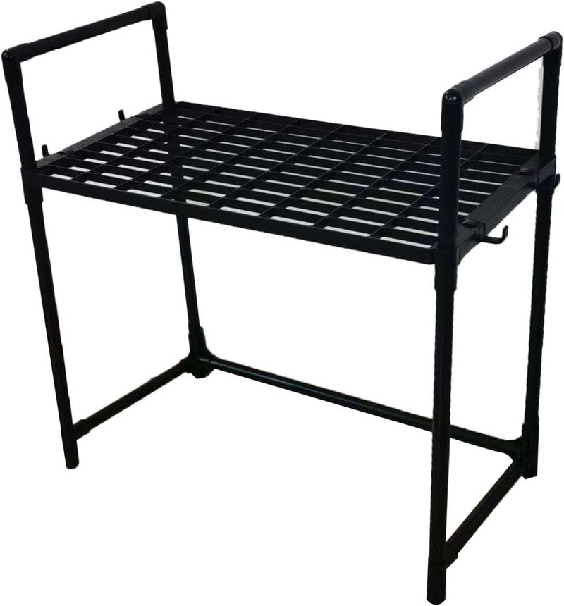 Metal Countertop Kitchen Storage Rack Single Tier Organizer with Hooks for Microwave Oven and Seasoning Storage Multipurpose - Image 1