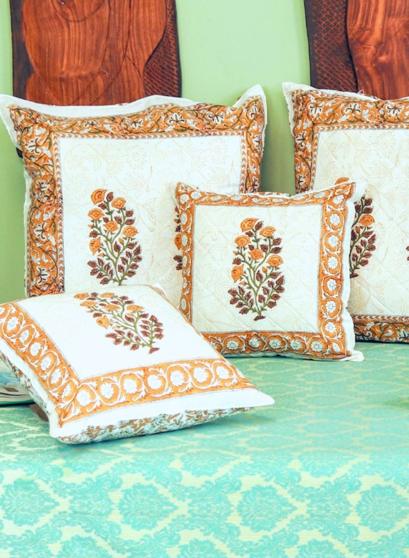 OJARIYA Hand Block Printed Premium Organic Cotton Light Brown Non-Allergenic Cushion Cover 65 Cm X 65 Cm - Image 4