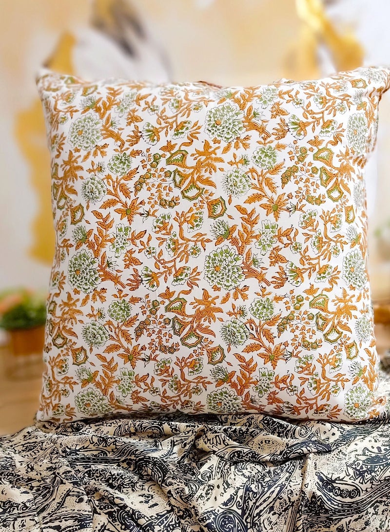 OJARIYA Hand Block Printed Premium Organic Cotton Light Brown Non-Allergenic Cushion Cover 65 Cm X 65 Cm - Image 2