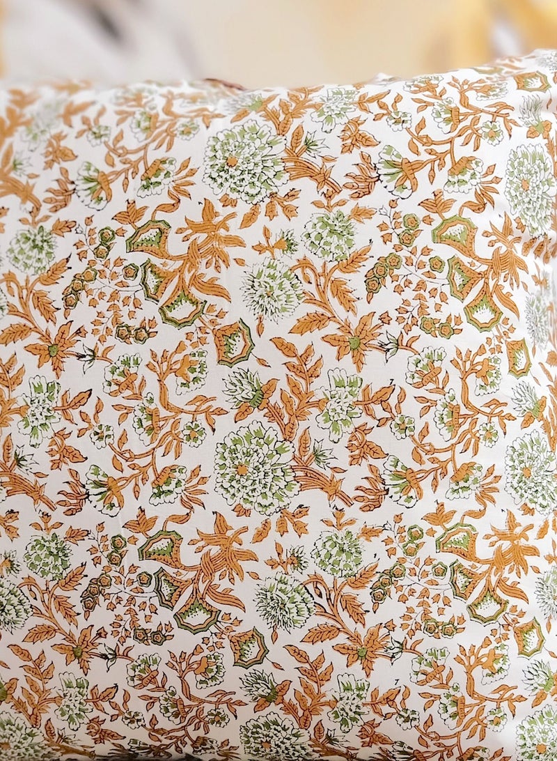 OJARIYA Hand Block Printed Premium Organic Cotton Light Brown Non-Allergenic Cushion Cover 65 Cm X 65 Cm - Image 3