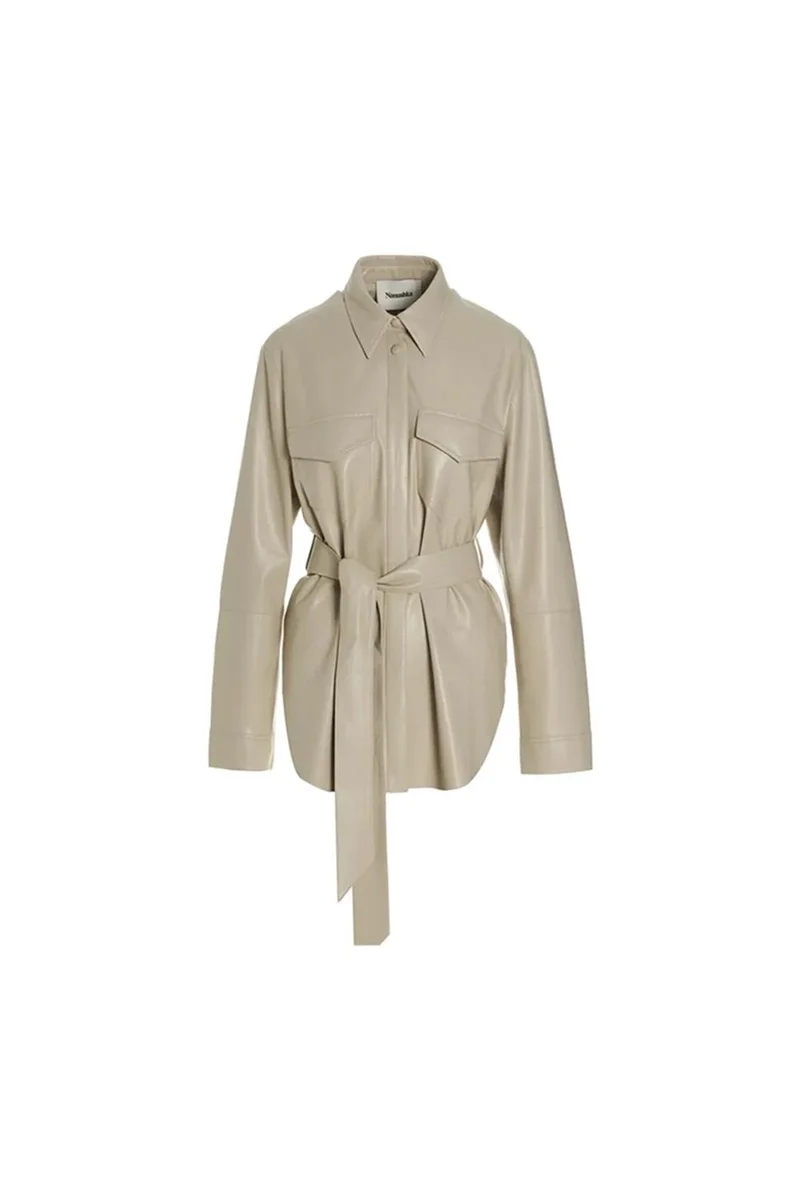 Nanushka Draped Vegan Leather Button-Down Shirt