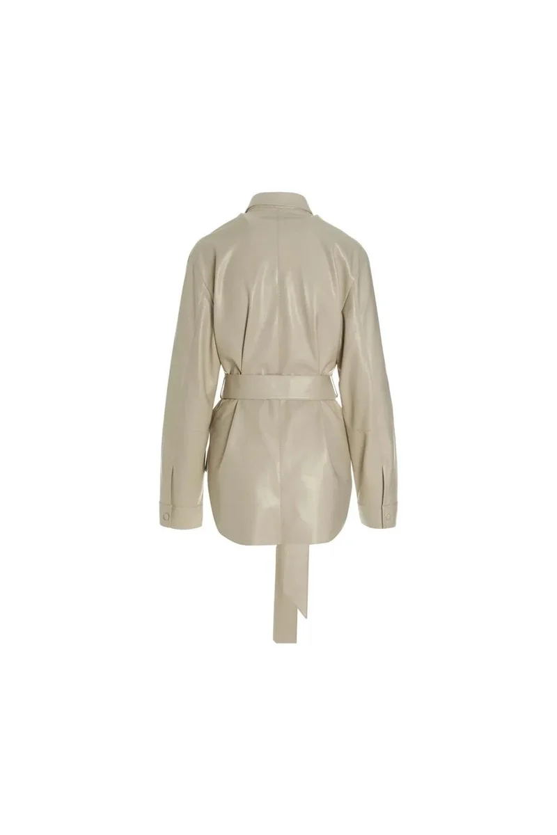 Nanushka Draped Vegan Leather Button-Down Shirt