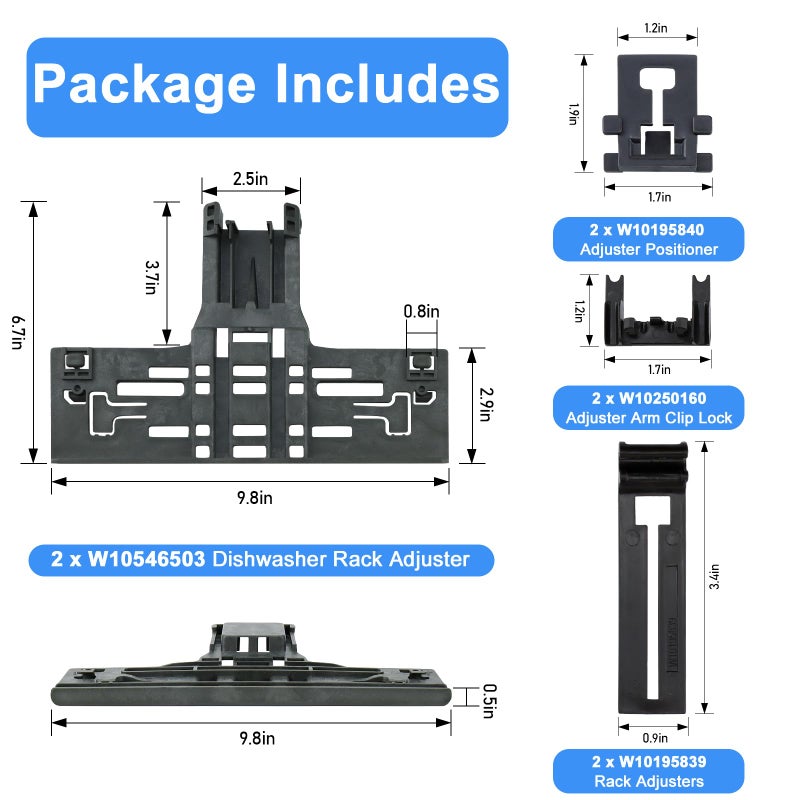 Funmit Upgraded WPW10546503 Dishwasher Top Rack Adjuster Compatible with Kitcheneaid Dishwasher Parts Upper Rack, Includes W10546503 W10195840 W10195839 W10250160 Part for Whirlpool kenmore Dishwasher, 8 PCS - Image 4