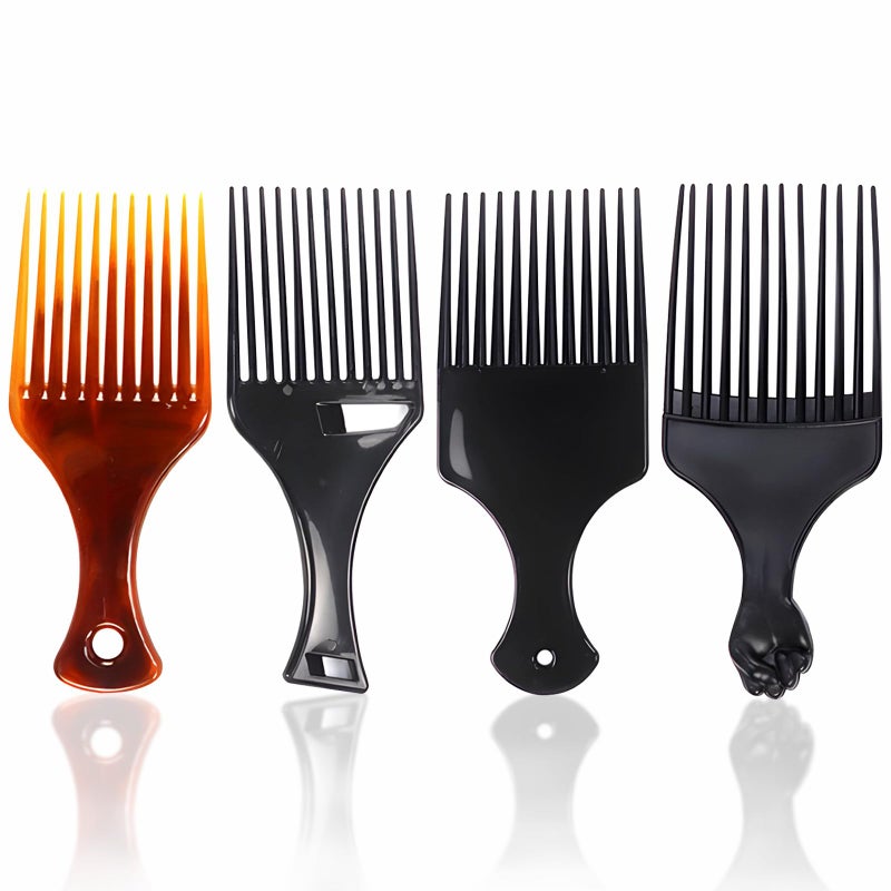 4Pack Plastic WideTooth Afro Lift Combs for Styling Detangling Adding Volume Suitable for Long Curly Thick Hair Wigs and Beards for Men Women