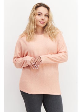 Zero Women Round Neck Long Sleeve Ribbed Sweater, Orange  - Image 1