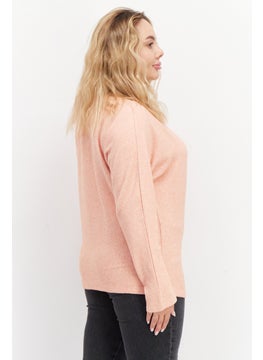 Zero Women Round Neck Long Sleeve Ribbed Sweater, Orange  - Image 4