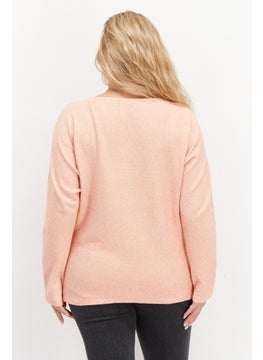 Zero Women Round Neck Long Sleeve Ribbed Sweater, Orange  - Image 2