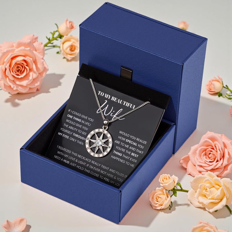 Desimtion To My Wife Necklace with Heartfelt Card, Compass Necklace for Women, Romantic Jewelry Gifts for Wife from Husband as Birthday, Anniversary, Christmas, Mothers Day, Valentines Gifts for Her - Image 5