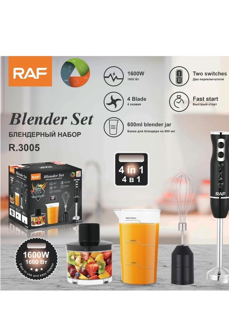 RAF 4 in 1 Hand Blender Set 1600W – Powerful Stick Blender with Two Speed Switches, 4 Blades, Chopper, Whisk & 600ml Jar – Multifunction Food Processor for Juices, Smoothies & Cooking - Image 4