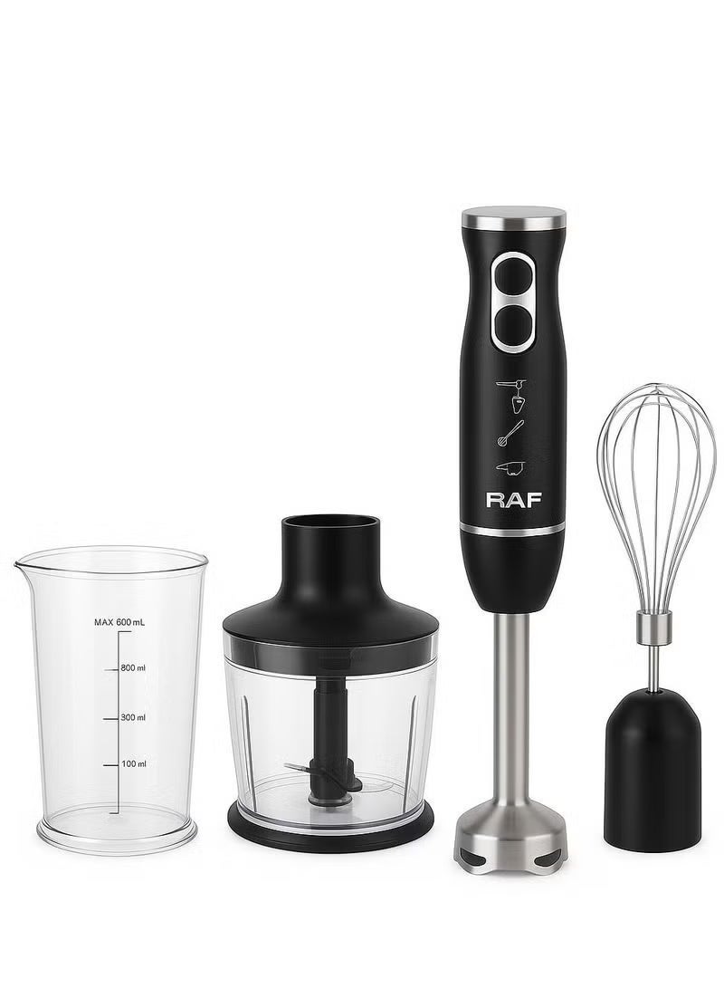 RAF 4 in 1 Hand Blender Set 1600W – Powerful Stick Blender with Two Speed Switches, 4 Blades, Chopper, Whisk & 600ml Jar – Multifunction Food Processor for Juices, Smoothies & Cooking - Image 2