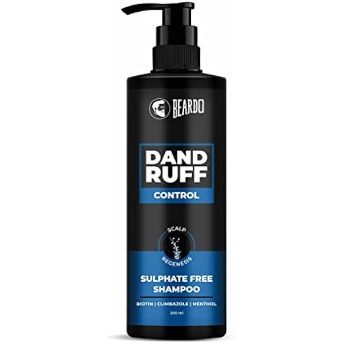 BEARDO Dandruff Control Sulphate Free Shampoo for Men 200 ml | Anti Dandruff Shampoo | Biotin | Climbazole | Menthol | Shampoo for Oily Hair | Reduce Dandruff | Itchy Scalp Treatment - 7 Fl Oz