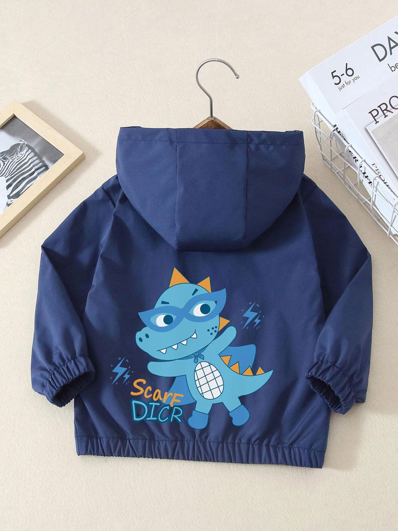 Boys' Spring Coat Western Style Boys And Girls Cartoon Glasses Dinosaur Hooded Jacket Children'S Coat - Image 3