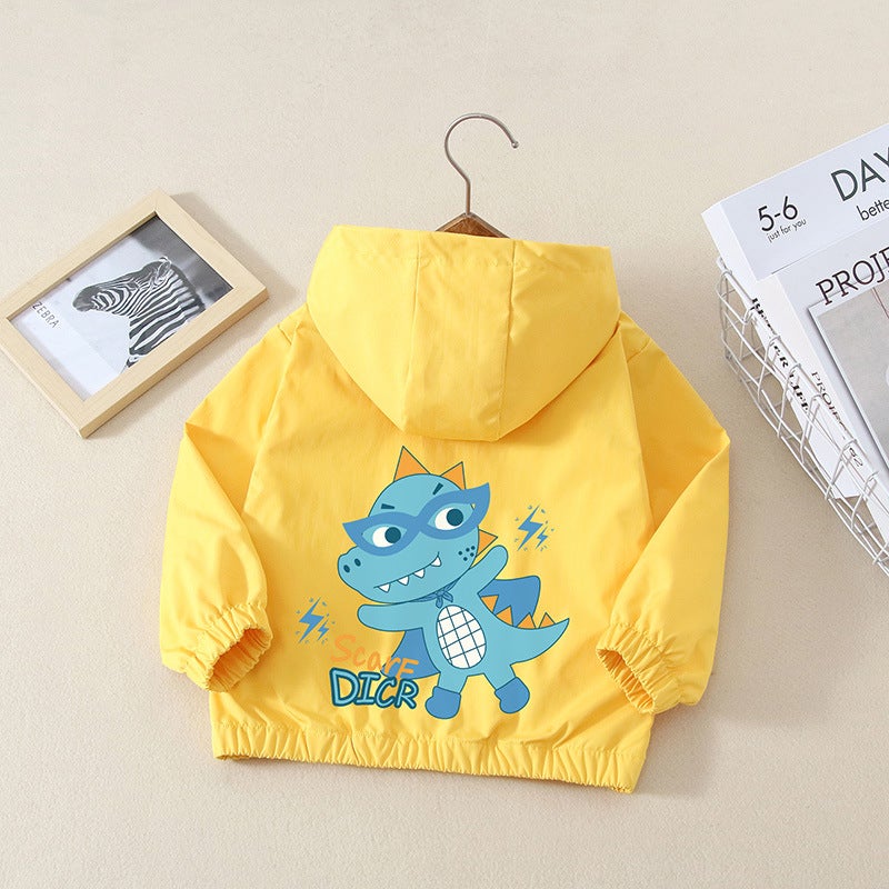Boys' Spring Coat Western Style Boys And Girls Cartoon Glasses Dinosaur Hooded Jacket Children'S Coat - Image 1