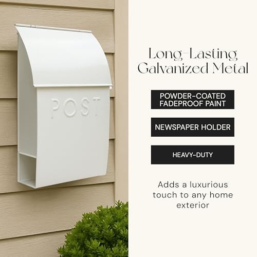 NACH Mailboxes for Outside Wall Mount, 15 x 10 x 4 inches, White Mailboxes for Outside, Waterproof Mailbox Wall Mount with Newspaper Holder - The Milano Mailbox - Image 5