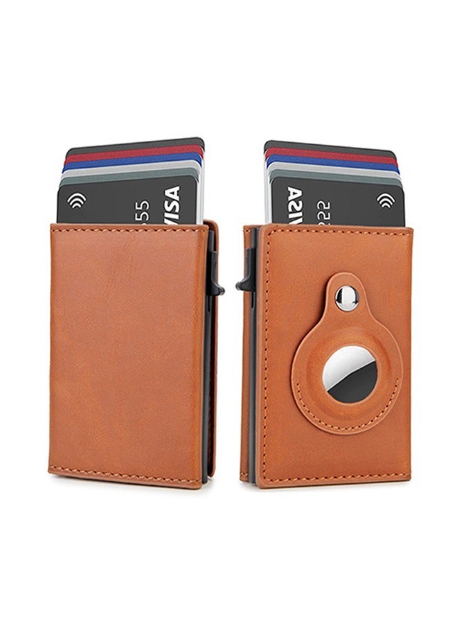 AirTag Wallet Leather Air Tag Wallet RFID Technology Credit Card Holder with Minimalist Wallet for Men for Apple AirTag (No Airtag Included)(Light Brown)  - Image 1
