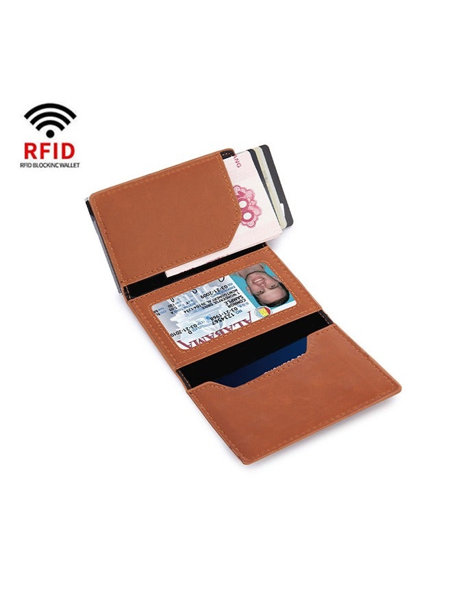 AirTag Wallet Leather Air Tag Wallet RFID Technology Credit Card Holder with Minimalist Wallet for Men for Apple AirTag (No Airtag Included)(Light Brown)  - Image 4