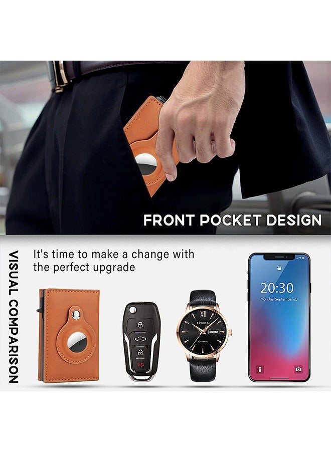 AirTag Wallet Leather Air Tag Wallet RFID Technology Credit Card Holder with Minimalist Wallet for Men for Apple AirTag (No Airtag Included)(Light Brown)  - Image 5