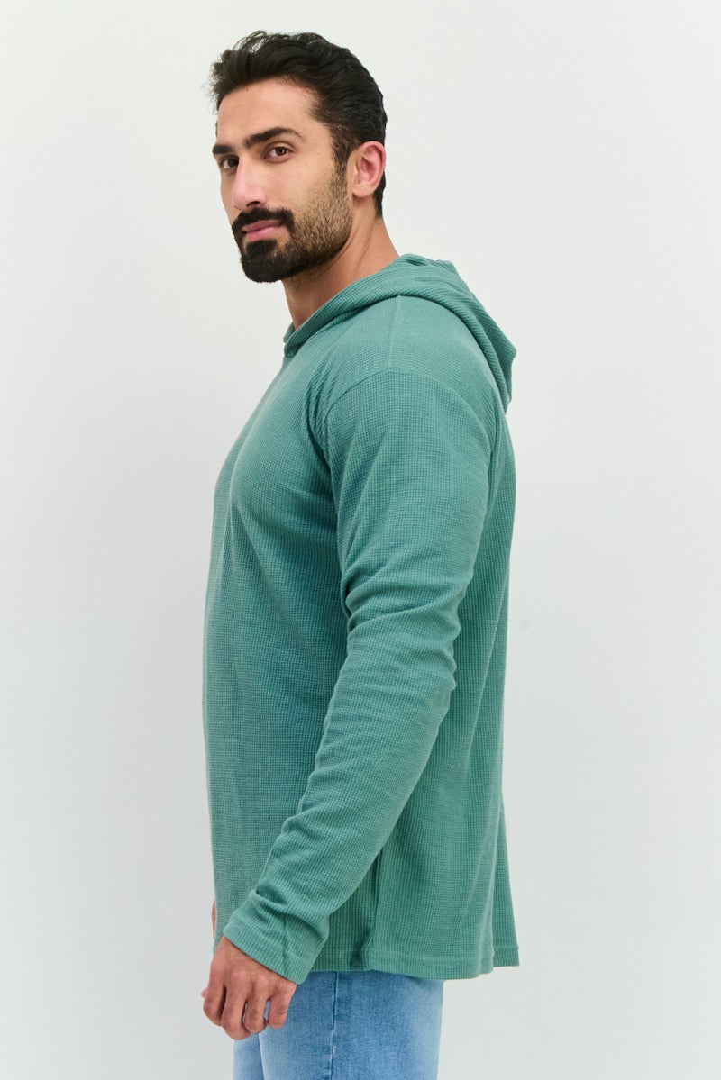 Fleece Factory سويت شيرت بقلنسوة بأكمام طويلة منسوج للرجال، أخضر مريمي - Image 2