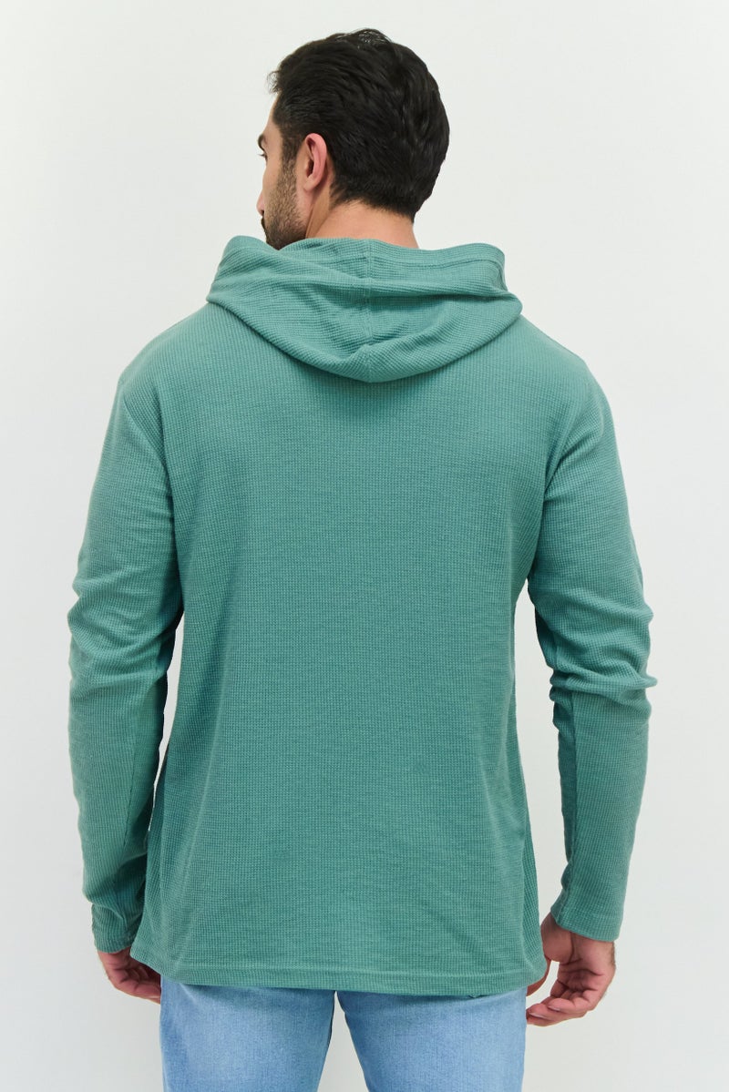 Fleece Factory سويت شيرت بقلنسوة بأكمام طويلة منسوج للرجال، أخضر مريمي - Image 3