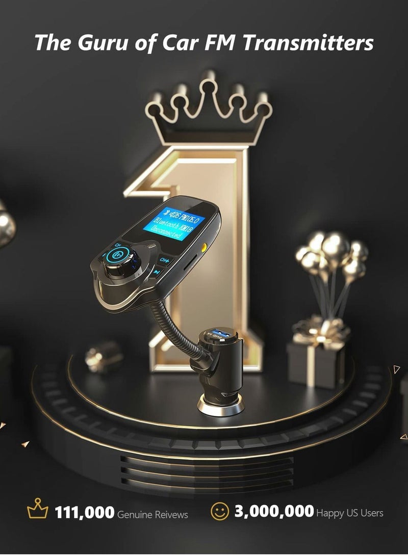 Wireless in-Car Bluetooth FM Transmitter Radio Adapter Car Kit W 1.44 Inch Display Supports TF/SD Card and USB Charger for All Smartphones Audio Players-KM18 - Image 2