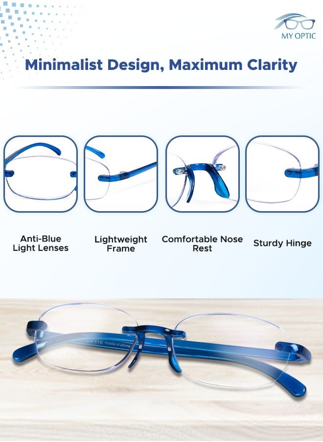 myoptic - My Optic Frameless Reading Glasses – Set of 3 (Red, Blue, Grey) | Lightweight, Durable & Scratch-Resistant | Comfortable for Men & Women - Image 1