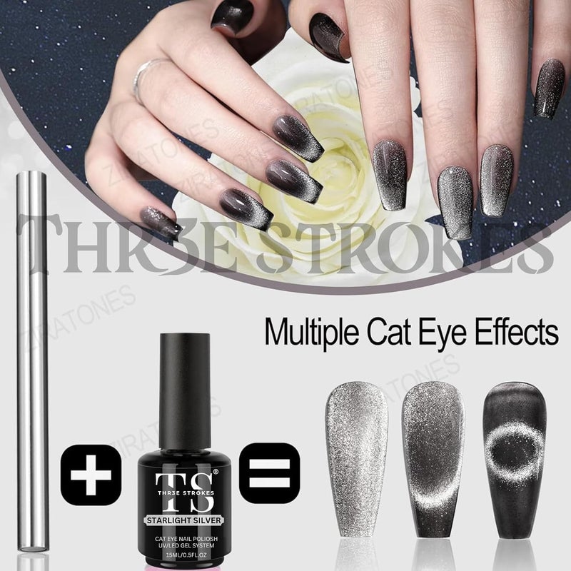 THR3E STROKES Cat Eye Magnet for Nails 59inch Super Long Doublehead Nail Polish Pen 3D Magnetic Cat Eye Gel Polish Nail Art Tool for Home DIY Salon Studio - Image 2
