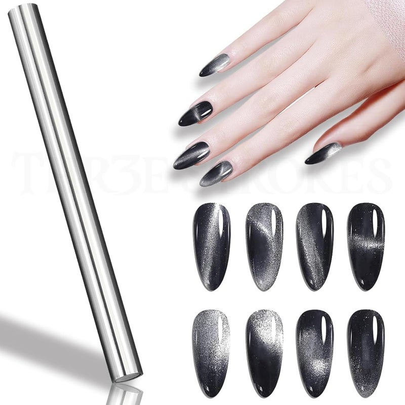 THR3E STROKES Cat Eye Magnet for Nails 59inch Super Long Doublehead Nail Polish Pen 3D Magnetic Cat Eye Gel Polish Nail Art Tool for Home DIY Salon Studio - Image 1