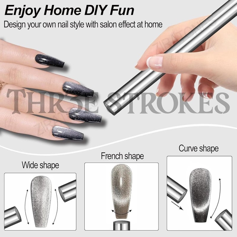 THR3E STROKES Cat Eye Magnet for Nails 59inch Super Long Doublehead Nail Polish Pen 3D Magnetic Cat Eye Gel Polish Nail Art Tool for Home DIY Salon Studio - Image 3