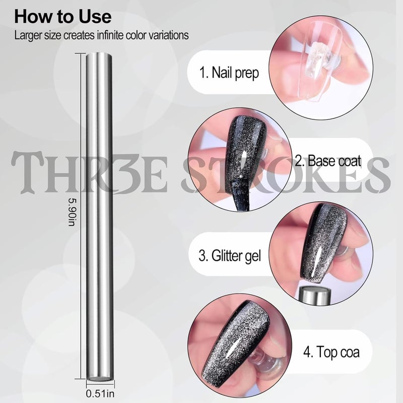 THR3E STROKES Cat Eye Magnet for Nails 59inch Super Long Doublehead Nail Polish Pen 3D Magnetic Cat Eye Gel Polish Nail Art Tool for Home DIY Salon Studio - Image 4