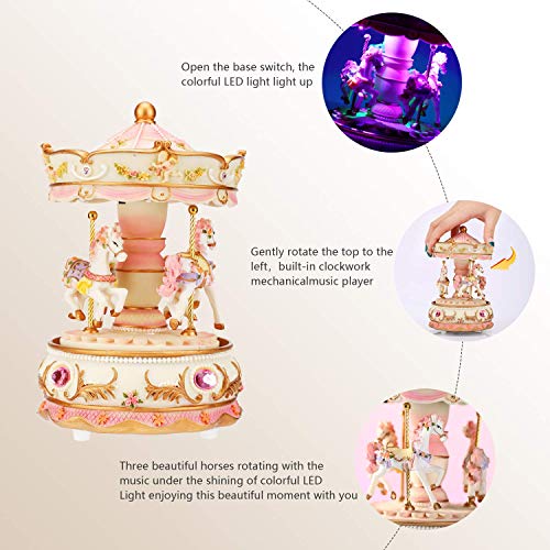 LOVE FOR YOU Gift Wrapped Music Box Carousel Horse Color Lights Unicorn Musical Merry-Go-Round for Girls Women Kids Sister Daughter Mom Granddaughter Grandma Christmas Birthday Presents Gifts - Image 3