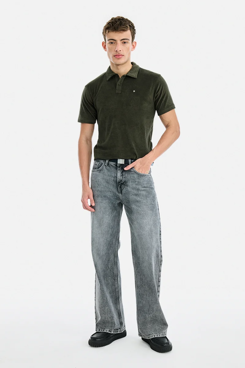 سنيتش Olive Solid Short Sleeve Regular Fit Casual T-Shirt