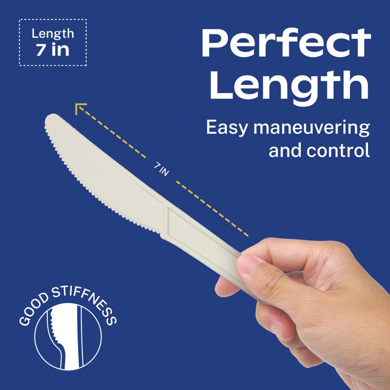 Coral CORAL Ivory White 100% Compostable Knives - 120 Heavy Duty No Plastic Knives (7.0 inch) - Break-Resistant with Smooth Edges  Eco-Friendly Alternative to Plastic Silverware - Biodegradable & Disposable Knives  - Image 3