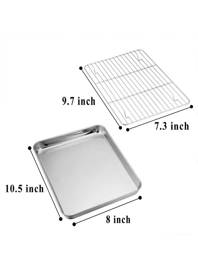 TeamFar 10.5’’ x 8’’ x 1’’ Toaster Oven Pan with Rack Set, Small Baking Pans Tray Stainless Steel with Cooling Rack Set of 4, Non-Toxic & Heavy Duty, Mirror Finish & Dishwasher Safe - Image 2