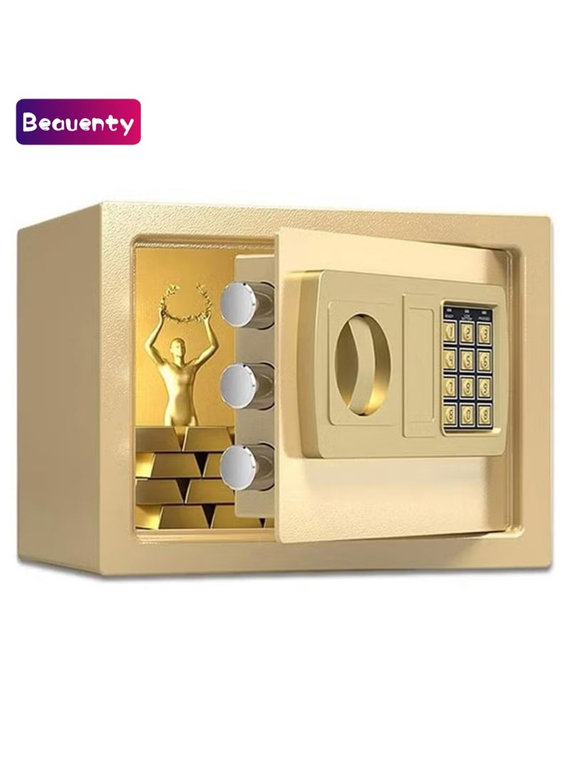 Beauenty Safe Box, Electronic Safety Box with Digital Keypad and Emergency Keys, Home Security Locker for Valuables, Jewelry, Money and Documents, Gold - Image 1