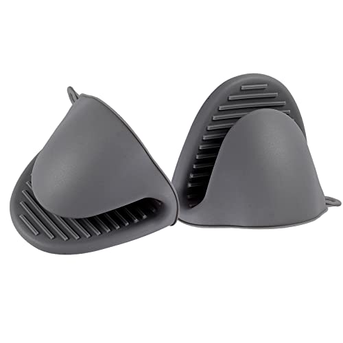 Acronde 2 Pairs Mini Oven Gloves Silicone Heat Resistant Cooking Pinch Mitts Potholder for Kitchen Cooking & Baking (Black and Grey) - Image 3